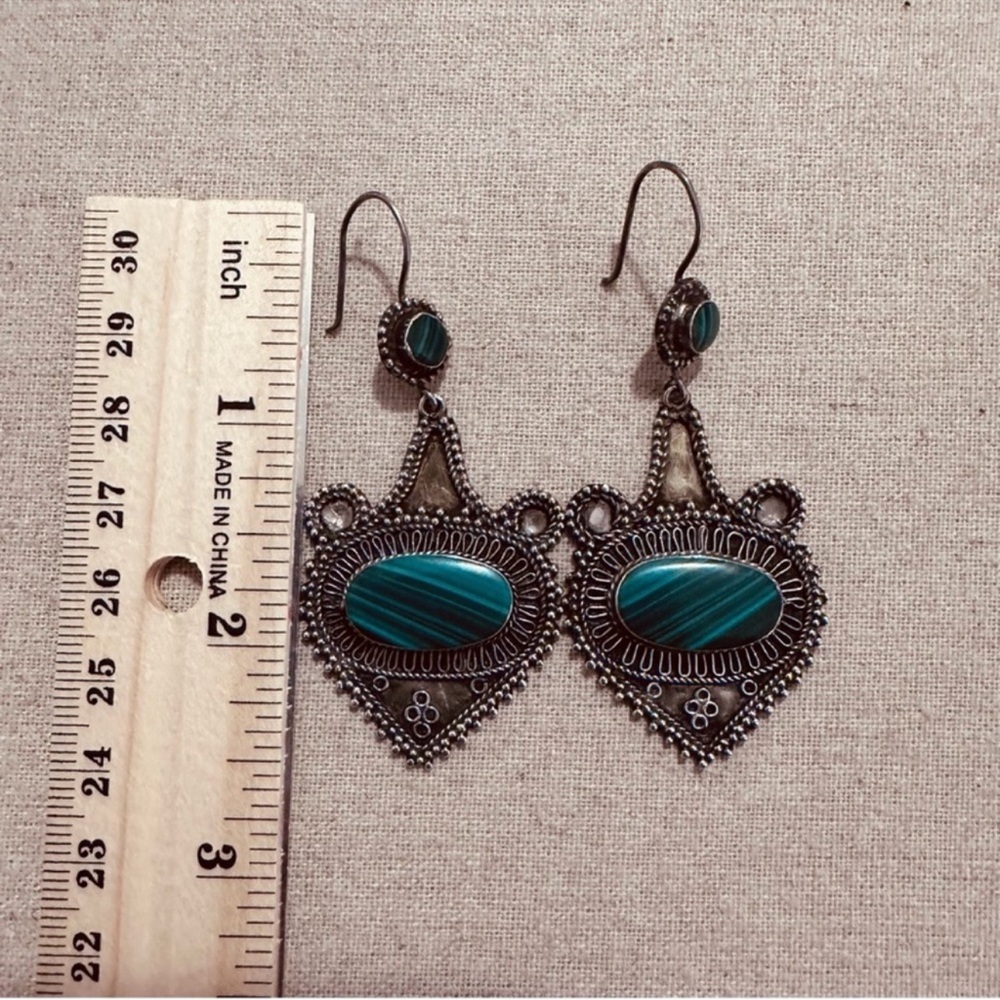 Vintage | Earrings | Vintage Afghan Silver Malachite Stone Earrings - Picture 6 of 9